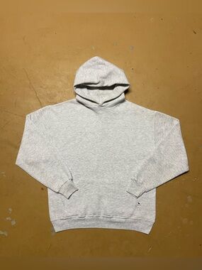 Vintage 90s Russell Athletic Heather Gray Hoodie Hooded Sweatshirt Made in USA L